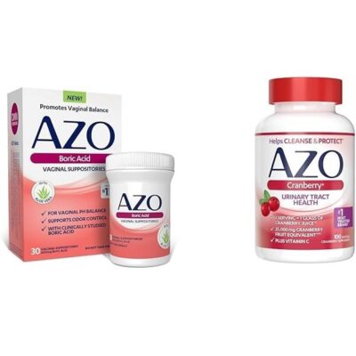 AZO Boric Acid Vaginal Suppositories, Helps Support Odor Control and Balance Vaginal PH & Cranberry Urinary Tract Health Supplement, 1 Serving = 1 Glass of Cranberry Juice