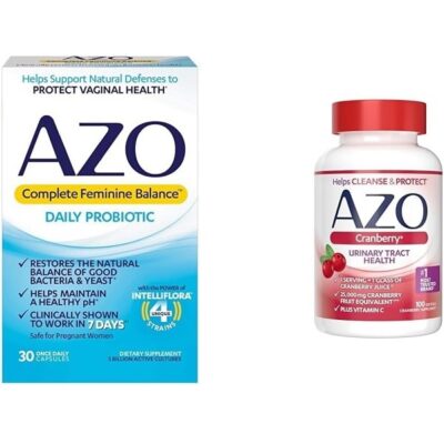 AZO Complete Feminine Balance Daily Probiotics for Women & Cranberry Urinary Tract Health Supplement, 1 Serving = 1 Glass of Cranberry Juice, Sugar Free Cranberry Pills, Non-GMO 100 Softgels