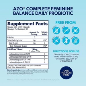 AZO Complete Feminine Balance Probiotics for Vaginal Health, 30 Count & Vaginal pH Test Kit, 2 Self-Tests - Image 3