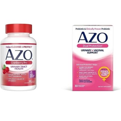AZO Cranberry Pro Urinary Tract Health Supplement 600mg PACRAN, 1 Serving = More Than 1 Glass of Cranberry Juice 100 CT + Dual Protection, Urinary + Vaginal Support 30 Count