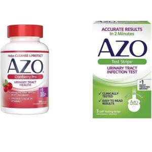 AZO Cranberry Pro Urinary Tract Health Supplement 600mg PACRAN, 1 Serving = More Than 1 Glass of Cranberry Juice 100 CT + Urinary Tract Infection (UTI) Test Strips, Accurate Results in 2 Minutes, 3 CT - Image 1