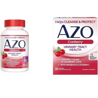 AZO Cranberry Urinary Tract Health, 100 Softgels & 50 Caplets, 1 Serving = 1 Glass Cranberry Juice, Sugar Free Pacran