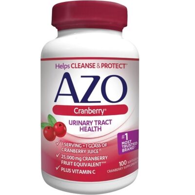 AZO Cranberry Urinary Tract Health Dietary Supplement 1 Serving = 1 Glass of Cranberry Juice Helps cleanse and protect the urinary tract Fast Acting 100 Softgels