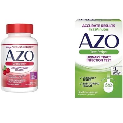 AZO Cranberry Urinary Tract Health Supplement & Urinary Tract Infection (UTI) Test Strips, Accurate Results in 2 Minutes, Clinically Tested, Easy to Read Results, 3 Count