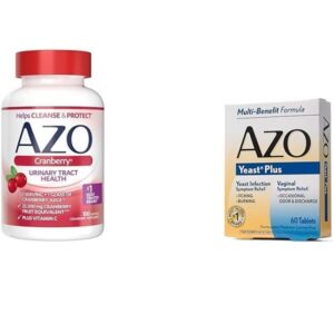 AZO Cranberry Urinary Tract Softgels Yeast Plus Vaginal Symptom Relief Tablets Bundle, 100 Count and 60 Count - Image 1
