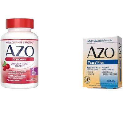 AZO Cranberry Urinary Tract Softgels Yeast Plus Vaginal Symptom Relief Tablets Bundle, 100 Count and 60 Count