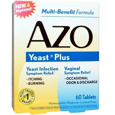 AZO Natural Yeast Symptom Prevention & Relief Tablets, 400 mg, 60-Count Boxes (Pack of 3)