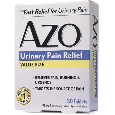 AZO Urinary Pain Relief, Dietary Supplement, Contains 95 mg Phenazopyridine Hydrochloride The #1 Ingredient Prescribed by Doctors Pharmacists Specifically for Urinary Discomfort†, 30 Count