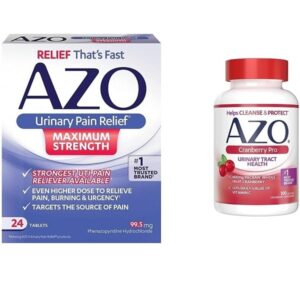 AZO Urinary Pain Relief Maximum Strength (24 Count) Fast Relief of UTI Pain, Burning & Urgency + Cranberry Pro Softgels for Urinary Tract Health (100 Count) - Image 1