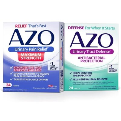 AZO Urinary Pain Relief Maximum Strength (24 Count) + Urinary Tract Defense, Helps Control a UTI Until You Can See a Doctor 24 CT