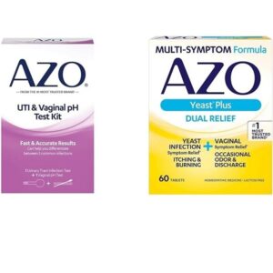 AZO Urinary Tract Infection Test Strip + Vaginal pH Test Kit + Yeast Infection & Vaginal Symptom Relief Tablets, 60 Count - Image 1