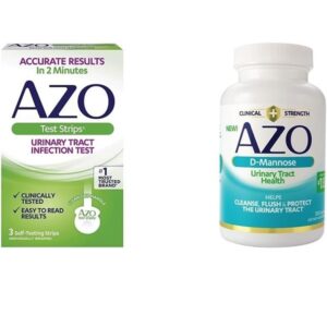 AZO Urinary Tract Infection (UTI) 3 Test Strips, Accurate Results in 2 Minutes, Clinically Tested + D Mannose Urinary Tract Health, Cleanse, Flush & Protect The Urinary Tract, 120 Count - Image 1