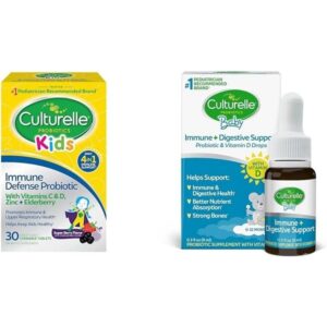 Culturelle Immune Defense Probiotic with Vitamin C, Vitamin D and Zinc + Elderberry & Baby Immune & Digestive Support Probiotic + Vitamin D Drops, Helps Support Immune