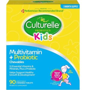 Culturelle Kids Complete Chewable Multivitamin + Probiotic for Kids, Ages 3+, 90 Count, Digestive Health, Oral Health & Immune Support - with 11 Vitamins & Minerals, Including Vitamin C, D3 & Zinc