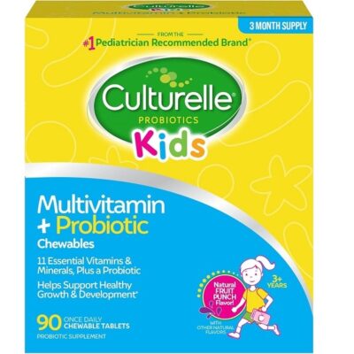 Culturelle Kids Complete Chewable Multivitamin + Probiotic for Kids, Ages 3+, 90 Count, Digestive Health, Oral Health & Immune Support - with 11 Vitamins & Minerals, Including Vitamin C, D3 & Zinc