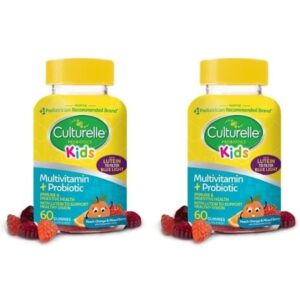 Culturelle Kids Multivitamin + Probiotic for Kids (Ages 2+) - 60 Count, Peach-Orange & Mixed Berry Flavor - Digestive Health & Immune Support Gummies with Lutein to Support Eye Health (Pack of 2)