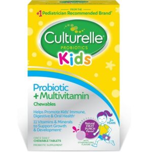 Culturelle Kids Probiotic + Complete Multivitamin Chewable For Kids, Ages 3+, 30 Count, Digestive Health, Oral Health & Immune Support - With 11 Vitamins & Minerals, including Vitamin C, D3 & Zinc