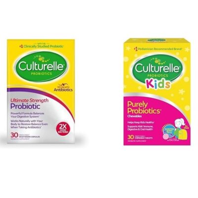 Culturelle Ultimate Strength Probiotic for Men and Women & Kids Chewable Daily Probiotic for Kids, Ages 3+, 30 Count