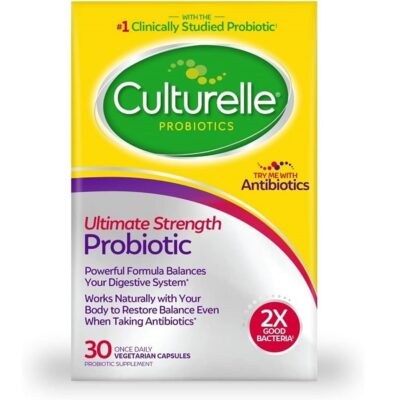 Culturelle Ultimate Strength Probiotic for Men and Women, Most Clinically Studied Probiotic Strain, 20 Billion CFUs, Supports Occasional Diarrhea, Gas & Bloating, Non-GMO, 30 Count