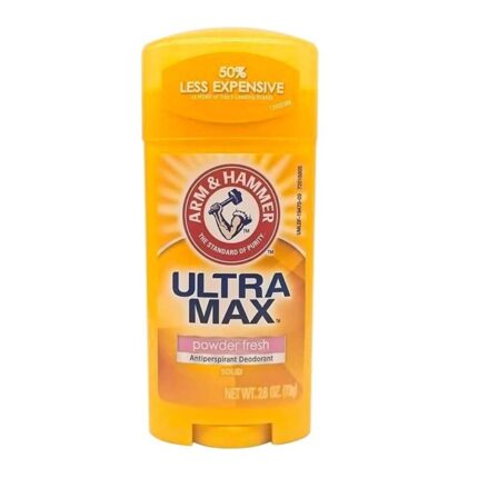 Arm & Hammer Ultra Max powder fresh solid antiperspirant for all-day sweat and odor protection.