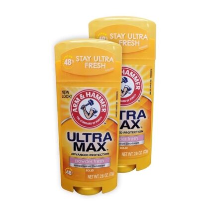 Arm & Hammer Ultra Max powder fresh solid antiperspirant for all-day sweat and odor protection.