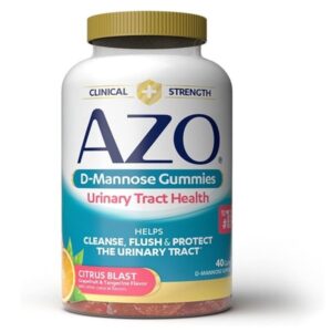 AZO D Mannose Urinary Tract Health Gummies, 40 Count, Clinical Strength 2000mg, Helps Cleanse, Flush & Protect, No.1 Pharmacist Recommended Brand, Vegan Tangy Citrus Blast Flavor, Non-GMO, Gluten Free - Image 1