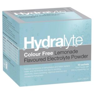 Hydralyte Colour Free Lemonade Flavoured Electrolyte Powder, 10 Sachets, Oral Rehydration - Image 1