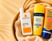 Top-rated beach and sports sunscreens displayed in a summer basket, representing the search for the best sunscreen for Indian skin.