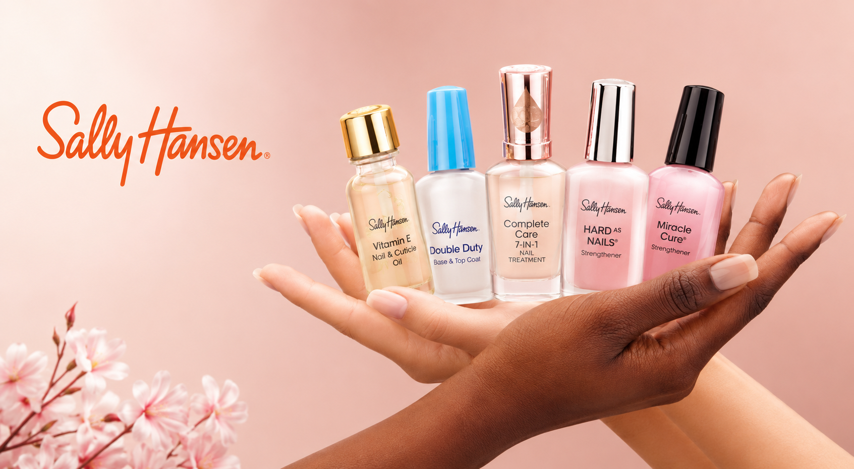 Sally Hansen nail strengthener and nail care products for repairing weak and brittle nails.