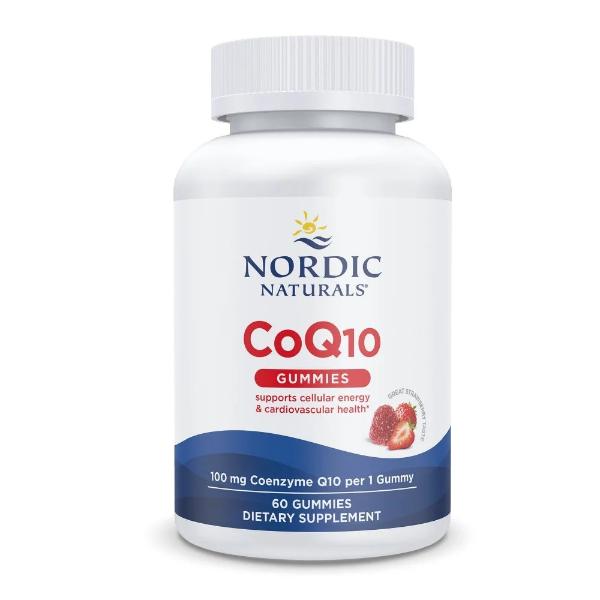 imgi_149_30185RE1-CoQ10Gummies_60ct_Front Nordic Naturals CoQ10 Gummies, 100 mg Coenzyme Q10, Strawberry – 60 Gummies - Image 1