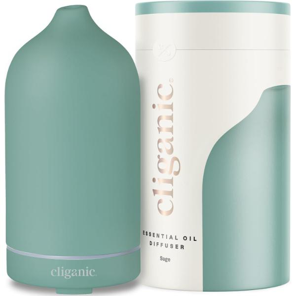 imgi_75_618eF2mll1L._AC_SL1500_ Cliganic Ceramic Diffuser (White), 100ml Ultrasonic for Essential Oils Aromatherapy, Home & Office - Image 1