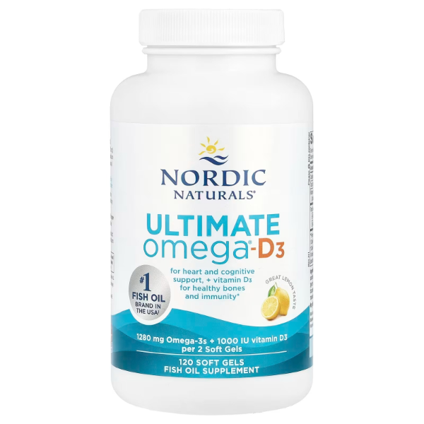 imgi_81_84 Nordic Naturals Ultimate Omega-D3, 1280mg Omega-3 + 1000 IU D3, Lemon, 120 Soft Gels - Image 1